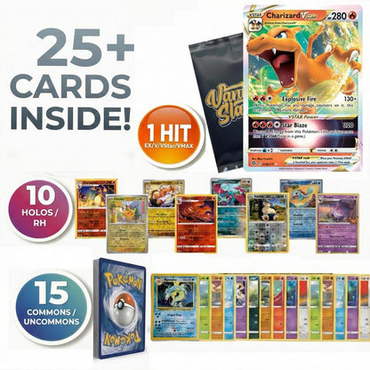 Pokemon Mystery Pack 26 Cards, 1 Hit Card EX GX V VMAX Ultra Rare, 10 Holos & Reverse Holos