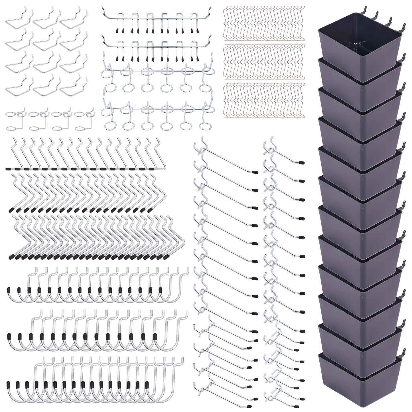 Pegboard Hooks Organizer Kit 278pcs with Bins – 1/8 & 1/4 Inch Peg Board Hook Assortment for Garage Wall Tool Storage | Hanging Storage