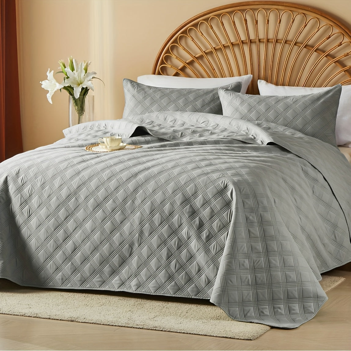 Quilt Set 2-3pcs – Lightweight Microfiber Bedspread Coin Pattern Coverlet All Seasons Twin Full Queen King Cal King