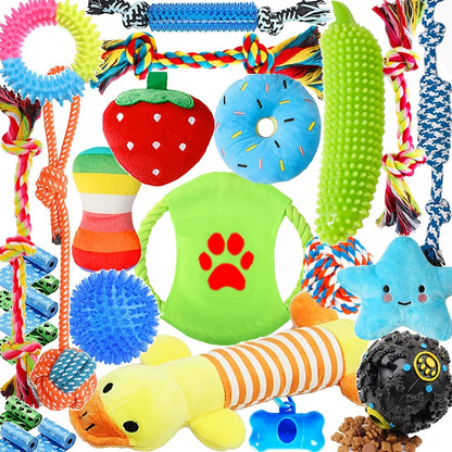 Rope Toys for Dogs, Dog Chew Toy Set 25 Pieces with Rope Toys Squeaky Toys Tug of War Teething Toys Treat Dispenser Ball Teeth Cleaning