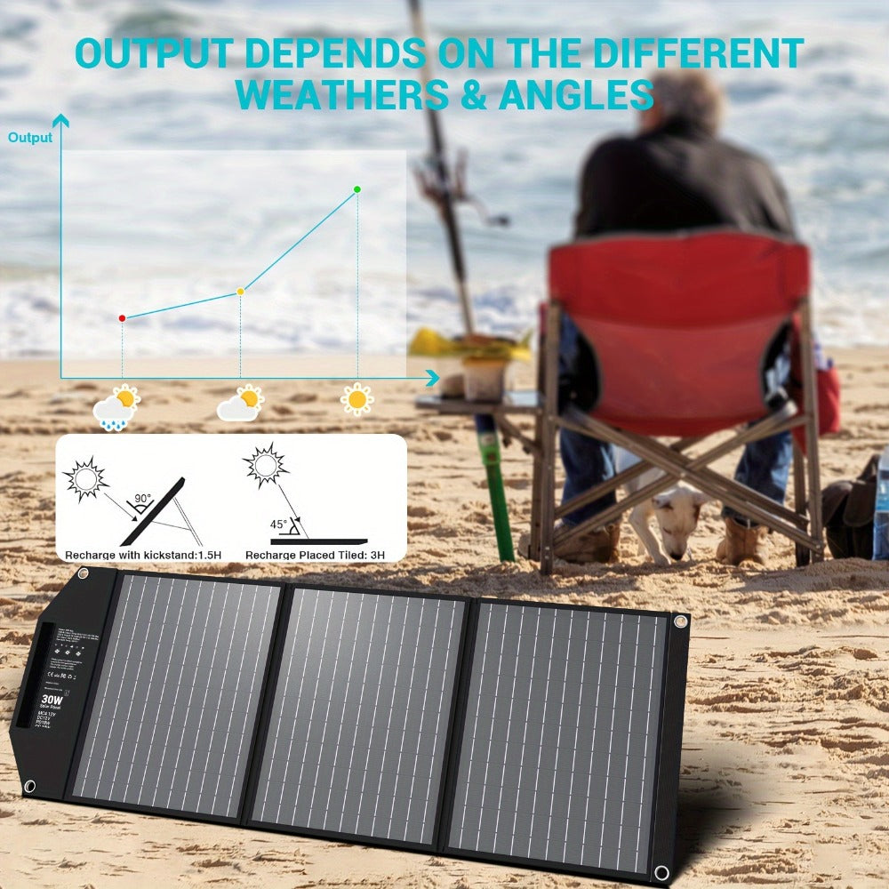 Portable Solar Panel Charger 30W 60W 100W Foldable Camping Solar Charger with 18V MC4 Dual USB-A QC3.0 USB-C PD18W Ports for Camping RV