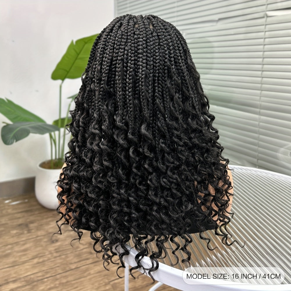 Goddess Square-Braid Wig with Curly Ends in 14- or 16-Inch Lengths and Black, Burgundy or Brown Colors
