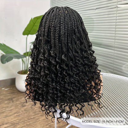 Goddess Square-Braid Wig with Curly Ends in 14- or 16-Inch Lengths and Black, Burgundy or Brown Colors