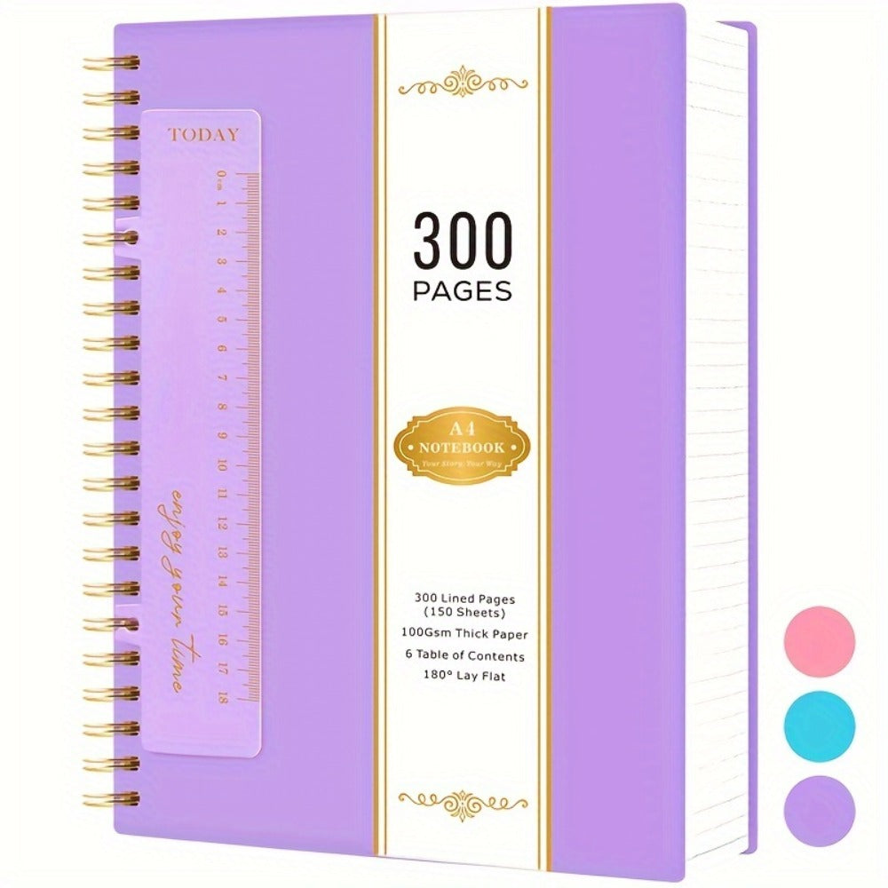 Large Spiral Notebook 300 Pages Hardcover – 8.5x11 A4 College Ruled 100GSM Lined Paper PVC Waterproof Cover for Work School Travel Women Men