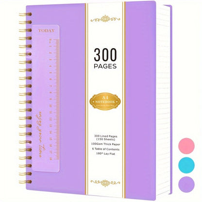 Large Spiral Notebook 300 Pages Hardcover – 8.5x11 A4 College Ruled 100GSM Lined Paper PVC Waterproof Cover for Work School Travel Women Men