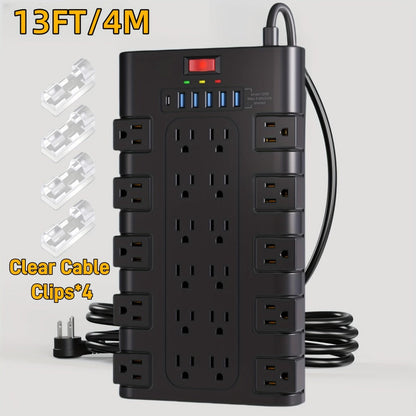 Surge Protector Extension Cord Flat Plug 2100 Joules with Control Switch Status Indicator for an Everyday Personal Care Routine