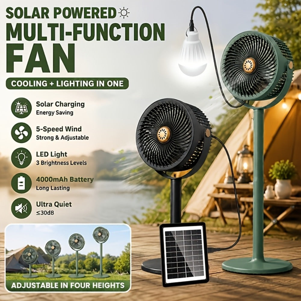 Solar Floor Fan 33-Inch Rechargeable 4000mAh USB Standing Fan Power Bank 2-in-1 360° Tilt for Entryways, Bedrooms and Living Spaces