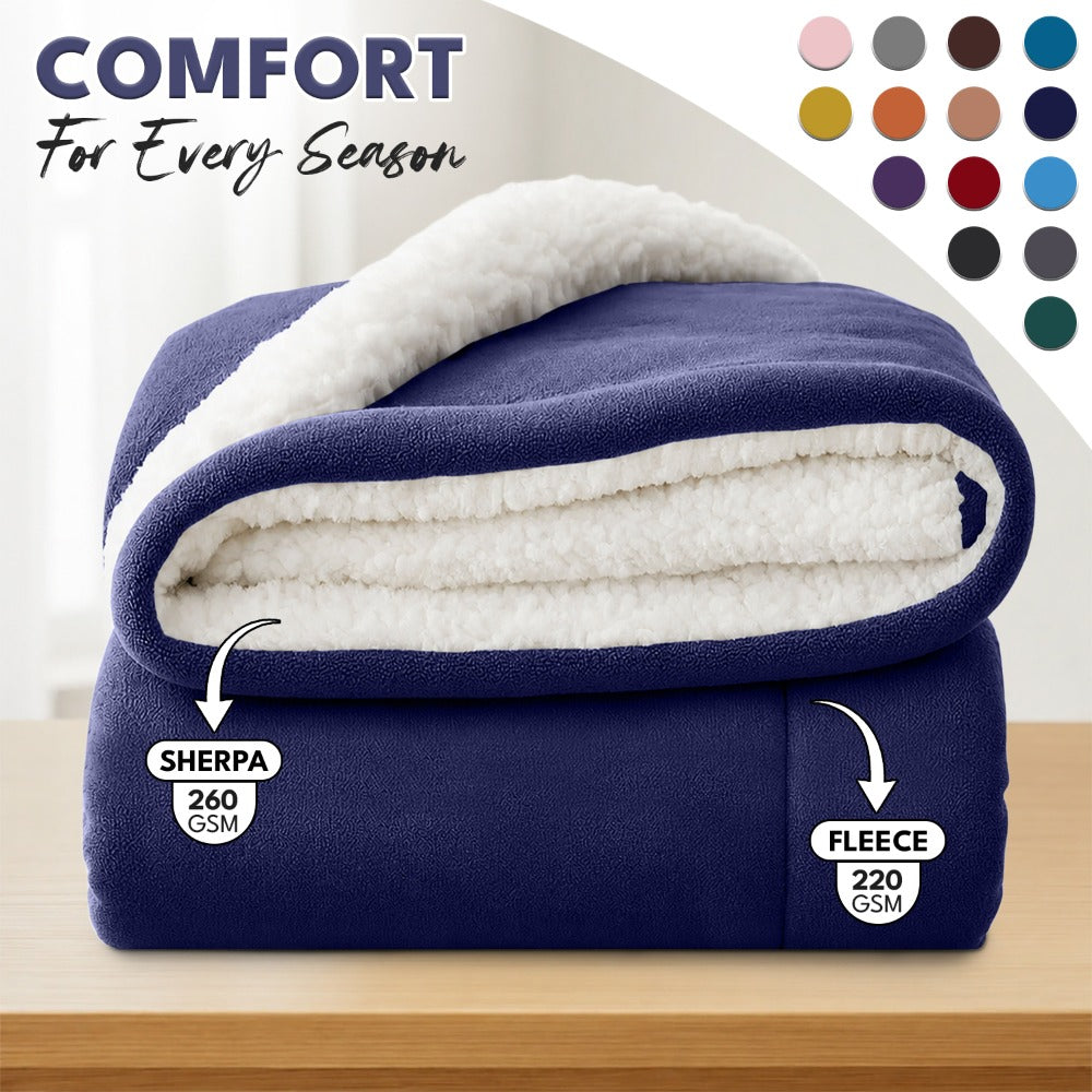 Sherpa Flannel Blanket, Double-Layer Ultra Throw for Bed, Sofa & Bedroom Decor, Better Sleep, 14 Colors
