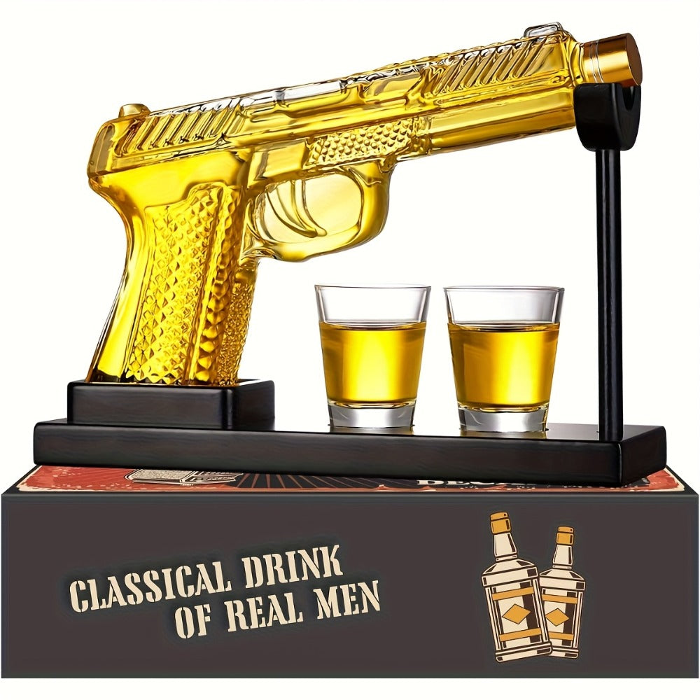 Gun Whiskey Decanter Set with Glasses Military Themed Liquor Dispenser AK47 M1911 Revolver for Entryways, Bedrooms and Living Spaces
