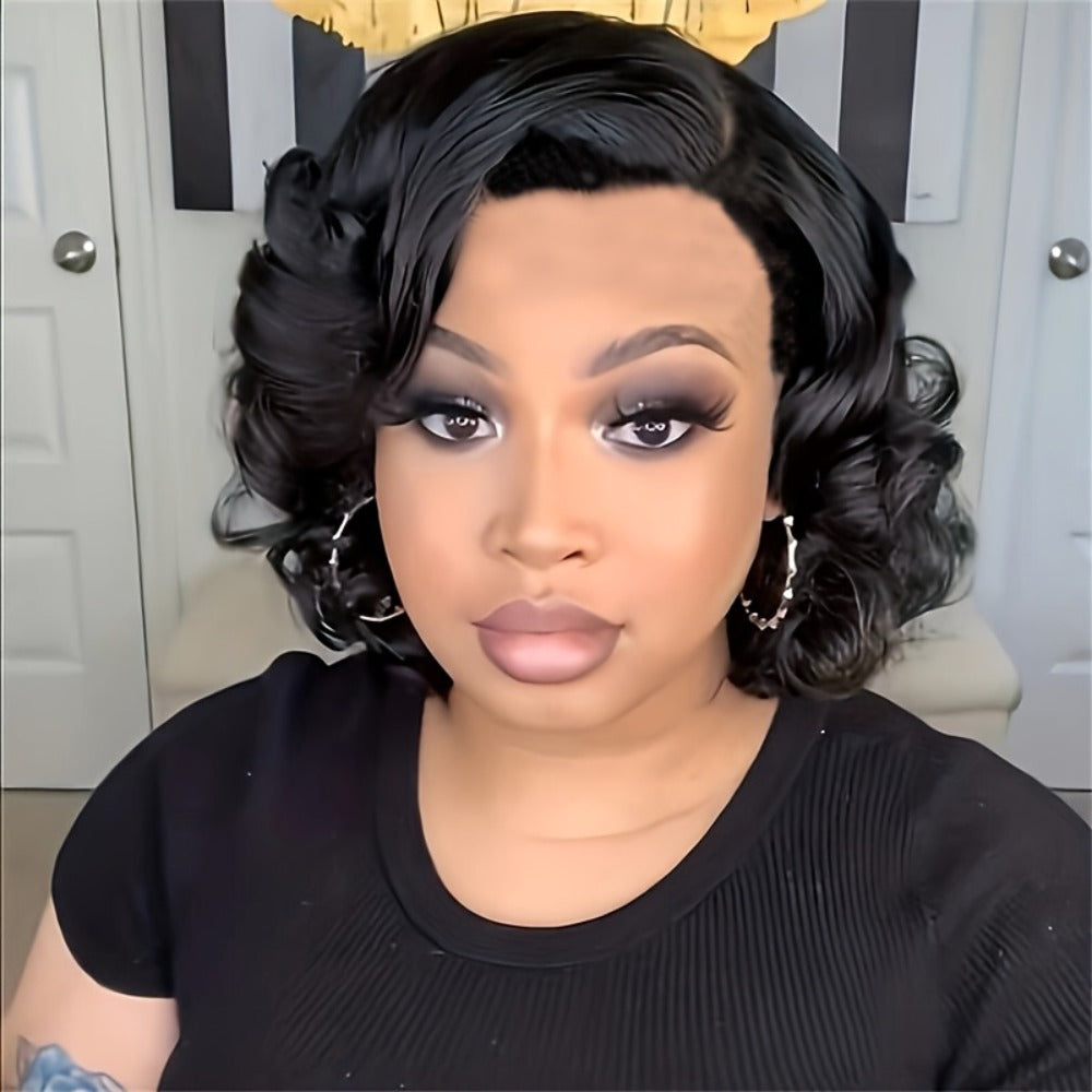 Synthetic Wig 4-Inch Dark Brown Body-Wave Pixie Bob with Four Color Options for Festival Looks