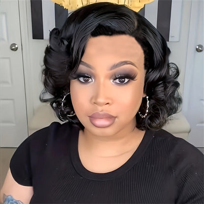 Synthetic Wig 4-Inch Dark Brown Body-Wave Pixie Bob with Four Color Options for Festival Looks