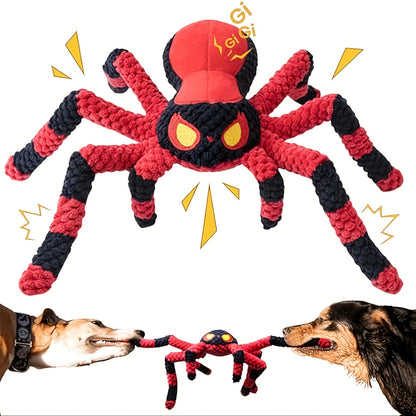 Squeaky Spider Dog Toy – Interactive Crinkle Tug of War Plush Dog Toy with Squeaker Head & Flexible Legs, Durable Large Dog Toys to Keep