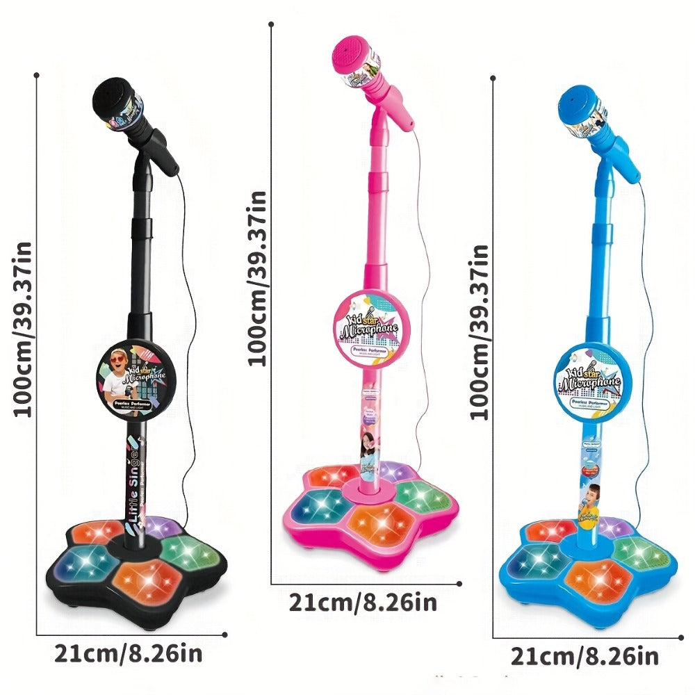 Kids Karaoke Microphone with Stand & Amplifier, Singing Toy for Girls Boys Age 3+, Random Print Design