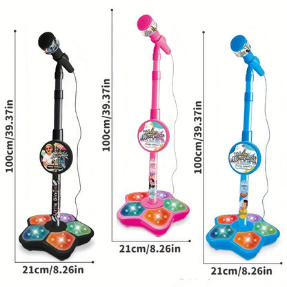 Kids Karaoke Microphone with Stand & Amplifier, Singing Toy for Girls Boys Age 3+, Random Print Design