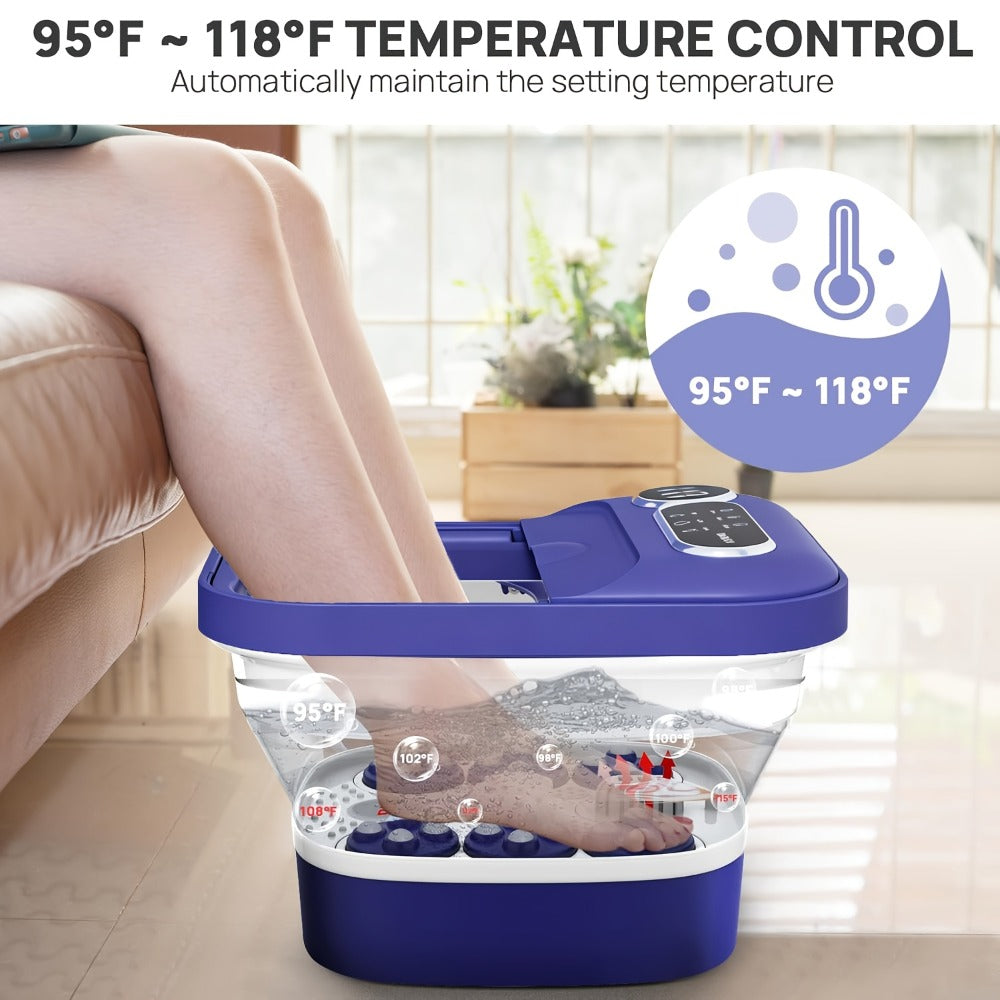 Foot Spa Massager Collapsible with Heater & Temperature Control – Foot Bath with Bubbles, 6 Massage Rollers, Vibration