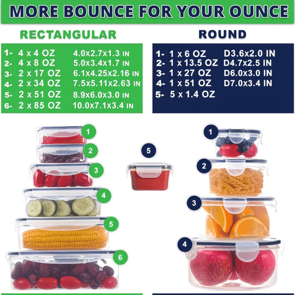 Meal Prep Box Food Storage Organizer with Stackable Lidded Plastic Sets in Three Piece Counts