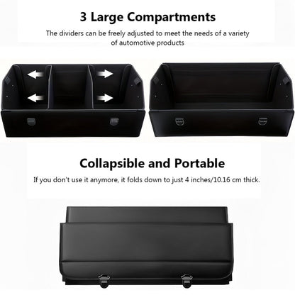 PU Leather Car Organizer Box Foldable Multi-Compartment – Large Capacity Storage for SUV, Truck, Camper & Car Interior
