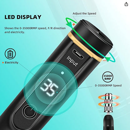 Electric Nail Drill 35000 RPM Rechargeable Pen with Digital Display, Forward Reverse and Three Colors