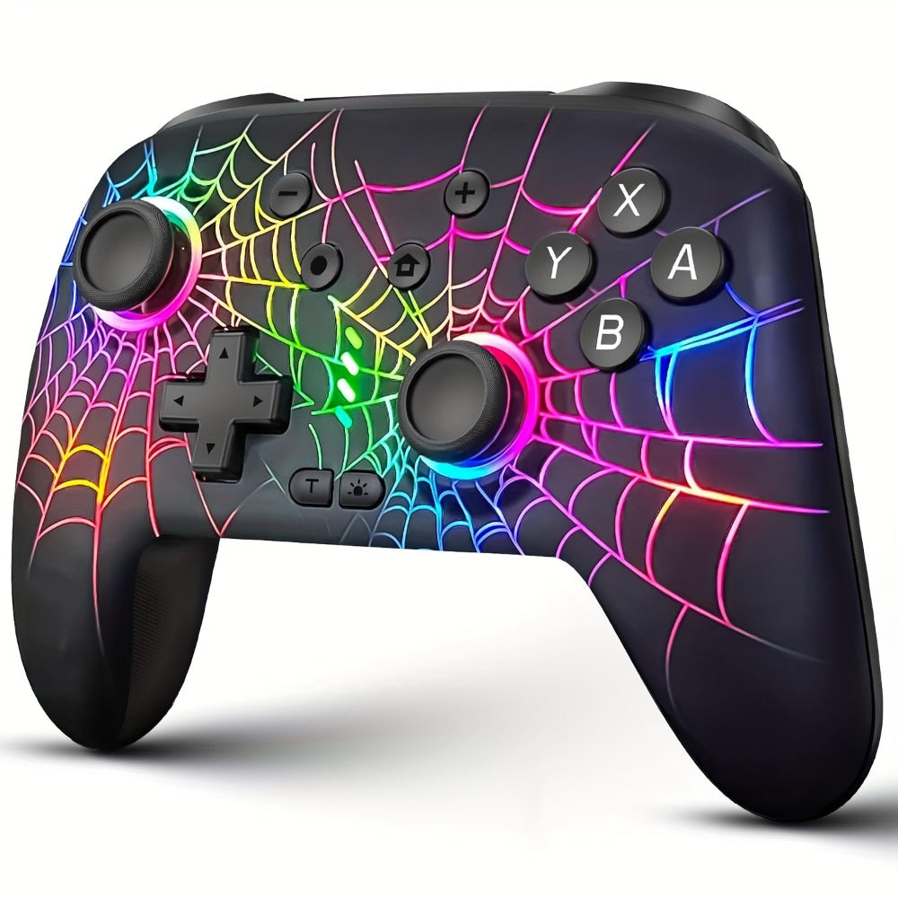RGB Wireless Gaming Controller in Black with Spiderweb Shell, Back Buttons and USB-C Charging for Switch Systems