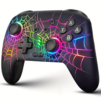RGB Wireless Gaming Controller in Black with Spiderweb Shell, Back Buttons and USB-C Charging for Switch Systems