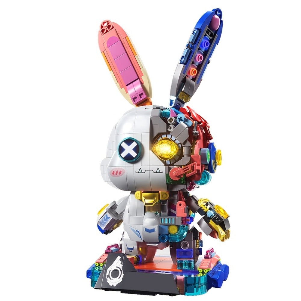 1377-Piece Mechanical Rabbit Building Block Model with Colorful Punk Styling and Rotating Limb Details
