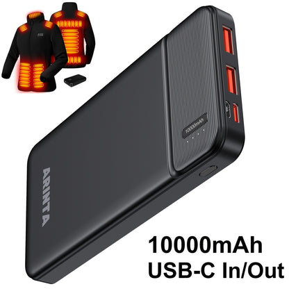 Power Bank 10000mAh Slim with 22.5W PD, 20W USB-C Input/Output and Dual USB-A Ports in Black or White