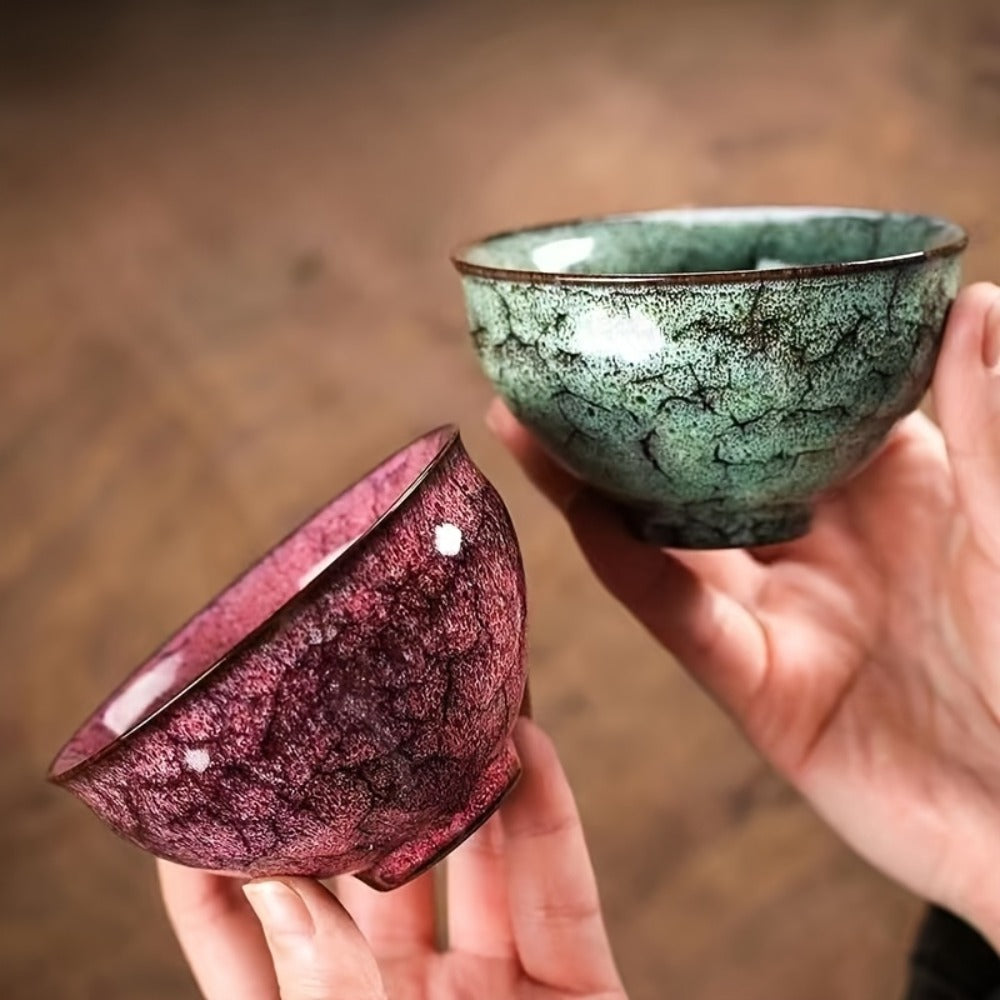 Kung Fu Tea Cups Set of 5 – Handmade Kiln-Fired Jianzhan Ceramic Teacups – Five-Element Design in 5 Colors with Gift Box