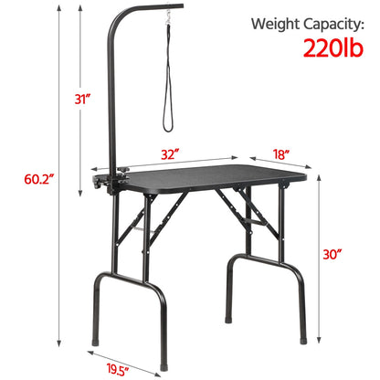 Pet Grooming Table Foldable with Height Adjustable Arm – Non-Slip Waterproof Surface, Folding Legs, Sturdy Metal Frame