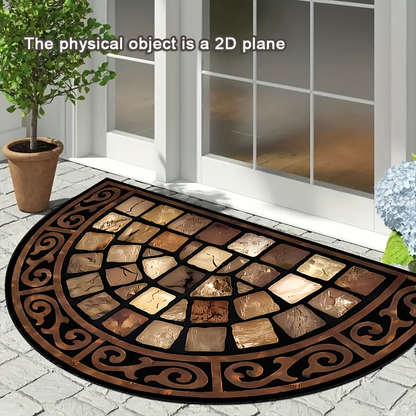 Semicircular Earth-Tone Mosaic Stone Print Doormat in 60 x 90cm BY15 Checkout Style Pictured