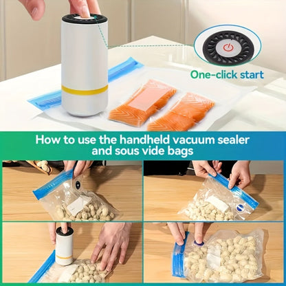 Vacuum Sealer Kit with USB Rechargeable Pump & 9 Reusable Vacuum Seal Bags (3 Sizes), Portable Mini Electric Food Sealer for Sous Vide