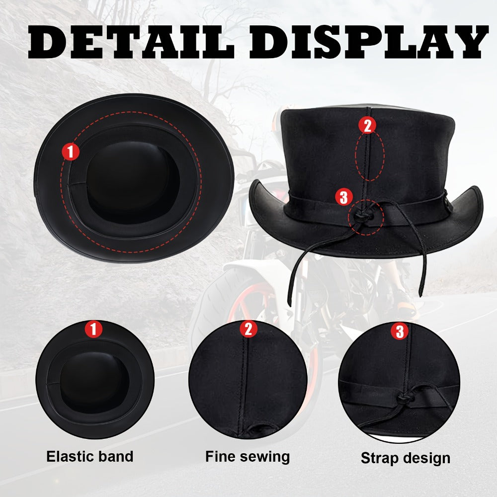 Genuine Leather Top Hat Steampunk Gentleman Shapeable Brim, Real Cowhide Low Crown Topper for Men & Women S-3XL