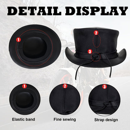 Genuine Leather Top Hat Steampunk Gentleman Shapeable Brim, Real Cowhide Low Crown Topper for Men & Women S-3XL