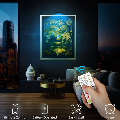 Picture Lights for Wall 13 RGB Color LED Art Light, Wireless Battery Operated Magnetic Painting Light with Remote