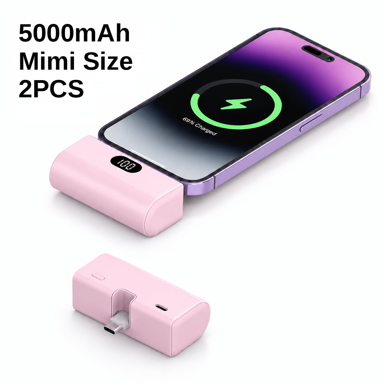 Power Bank 5000mAh Mini with Foldable USB-C Plug, 10W Listed Charging and Digital Display Pack
