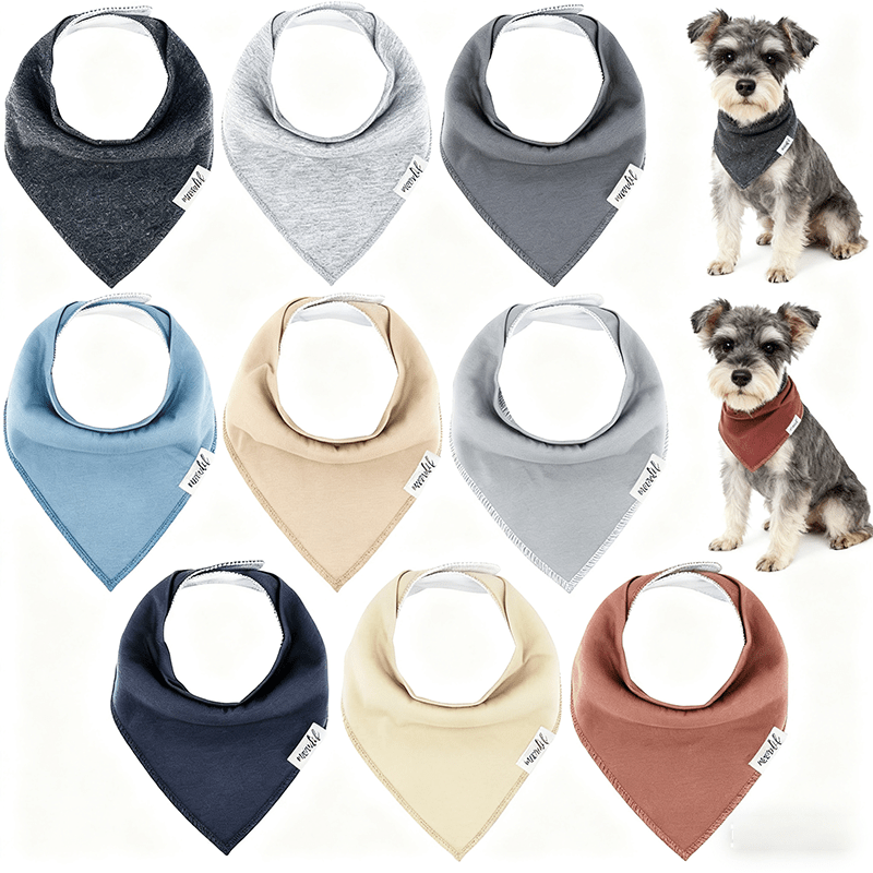 Pet Bandana Scarf 10 Pack for Dogs Cats, Small Triangle Bib Neckerchief Solid Color Adjustable Saliva Towel Strong Water Absorption Easy