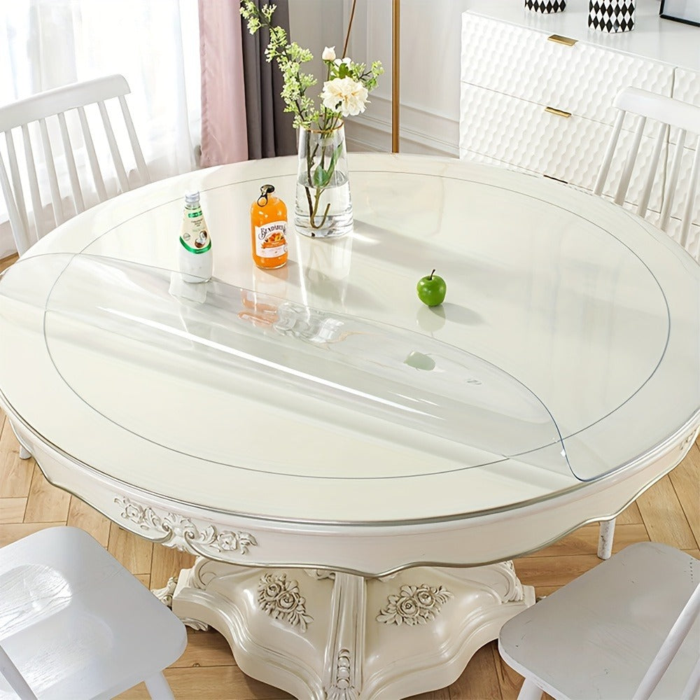 Round Clear PVC Table Cover Protector – 1.5mm Thick Vinyl Tablecloth Pad, Waterproof, Heat-Resistant, Easy to Clean