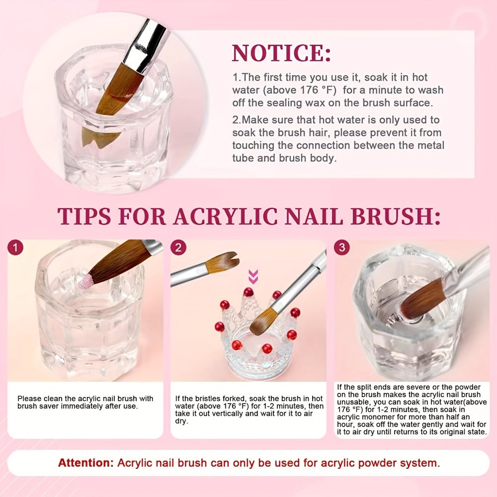 Kolinsky Acrylic Nail Brush Set 4Pcs – Sizes 10 12 14 16 for Acrylic Powder Application, Nail Extensions & 3D Nail Art Carving