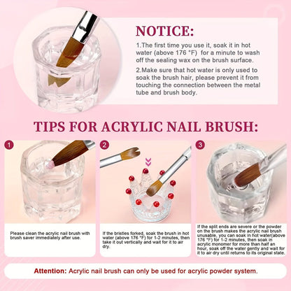 Kolinsky Acrylic Nail Brush Set 4Pcs – Sizes 10 12 14 16 for Acrylic Powder Application, Nail Extensions & 3D Nail Art Carving