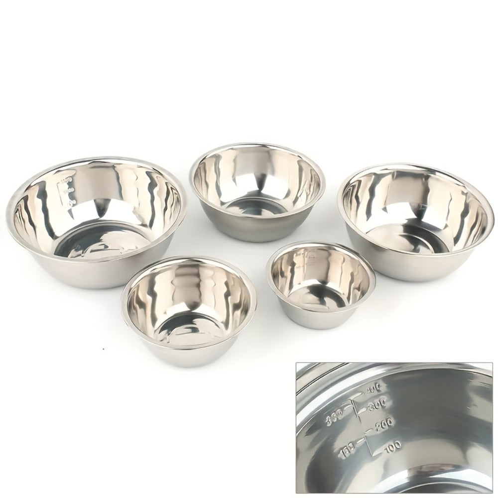 5-Piece Mixing Bowl Set with Five Nested Sizes and Source-Marked Capacity and Diameter Labels