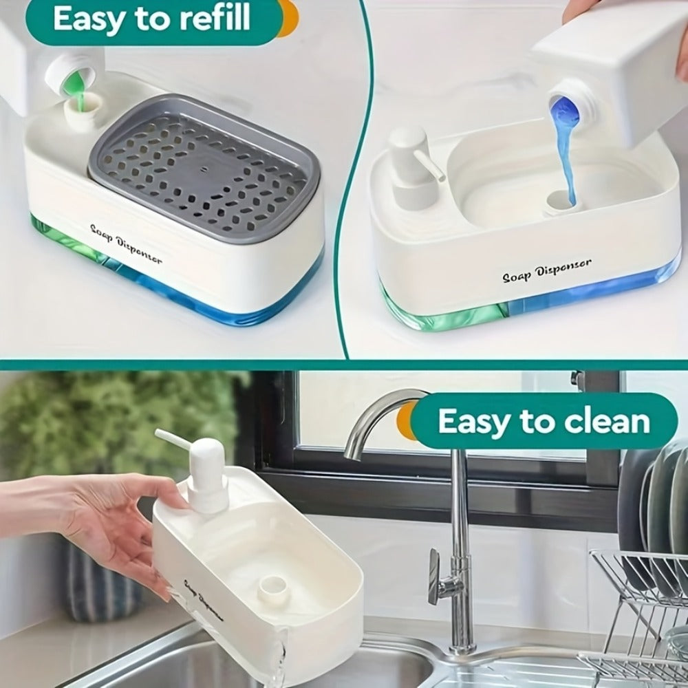 Soap Dispenser with Sponge Holder 2-in-1 – Countertop Dish Soap Pump Dispenser and Sponge Caddy for Kitchen Sink