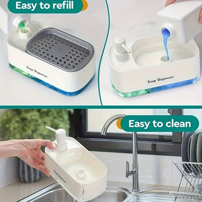 Soap Dispenser with Sponge Holder 2-in-1 – Countertop Dish Soap Pump Dispenser and Sponge Caddy for Kitchen Sink