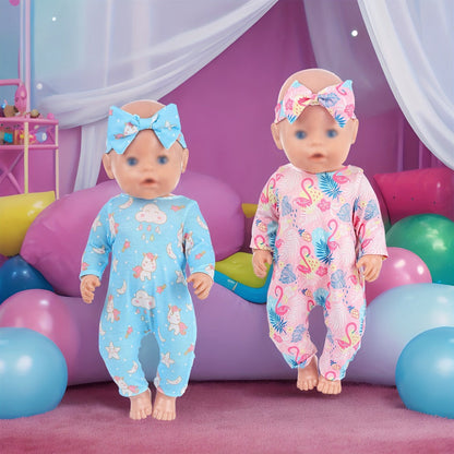 5-Pack Baby Doll Outfits Romper Clothes Set with Headbands for 14-16 Inch with the Listed Color, Size or Set Options for Everyday Use