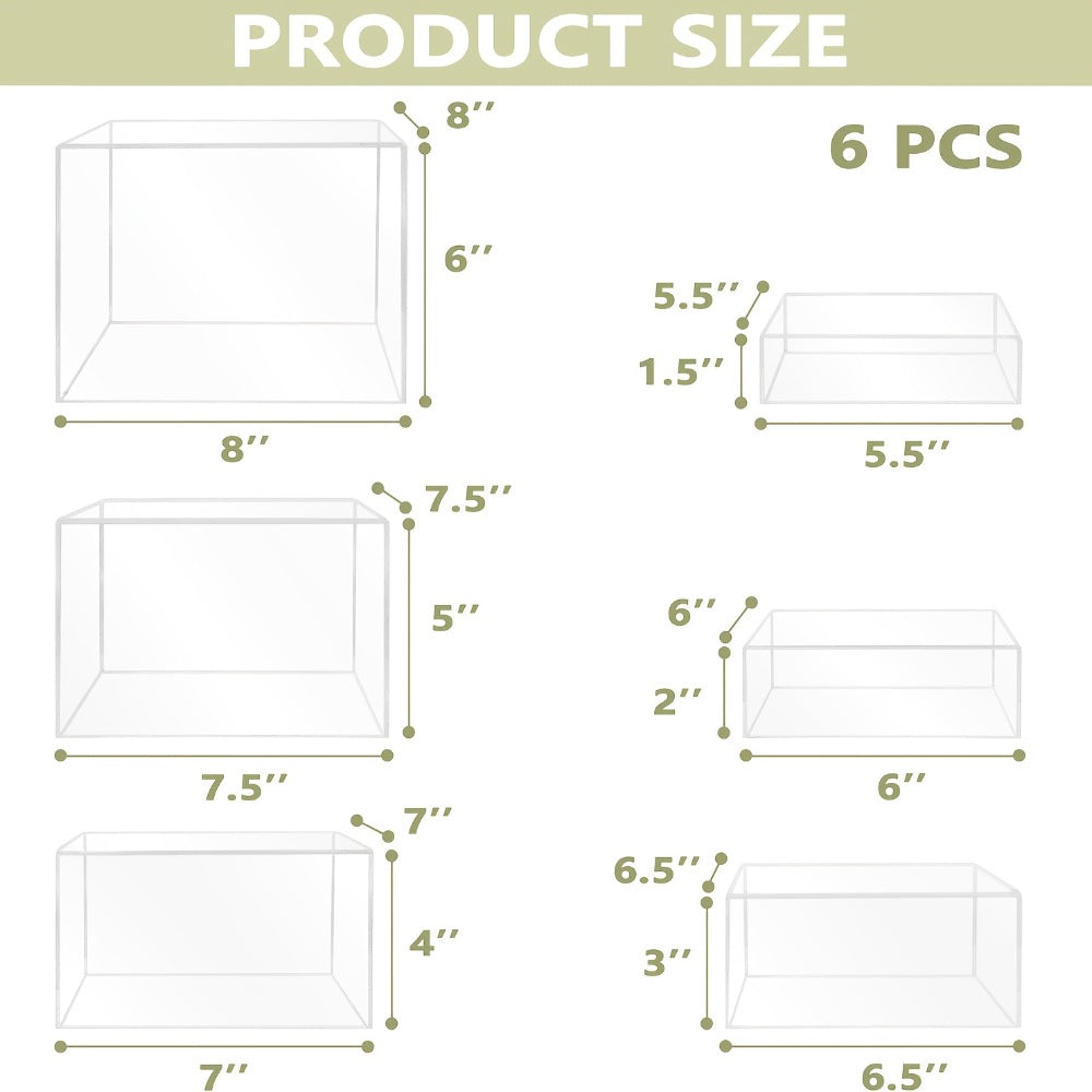 Display Stands 6pcs Five-Sided Square Buffet Risers – White Transparent Dessert Cake Display Storage Rack for Party Wedding Catering Retail