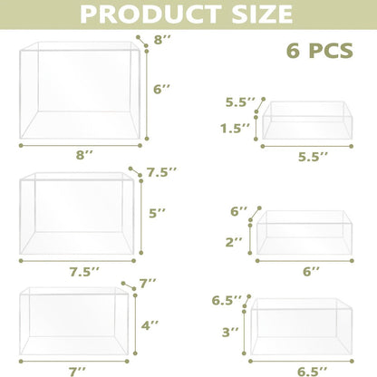 Display Stands 6pcs Five-Sided Square Buffet Risers – White Transparent Dessert Cake Display Storage Rack for Party Wedding Catering Retail