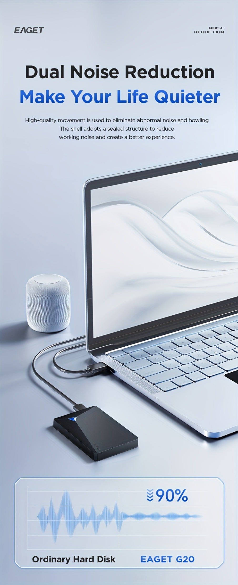 Portable USB 3.0 Hard Drive with 250GB or 320GB Capacity, Black EAGET G20 Enclosure and Micro-B Connector