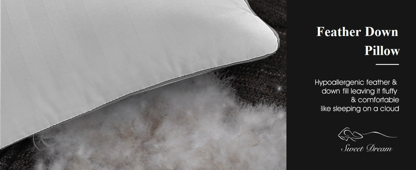 Hotel Collection Feather Down Bed Pillows Set of 2, 500 Thread Count 100% Cotton for Entryways, Bedrooms and Living Spaces