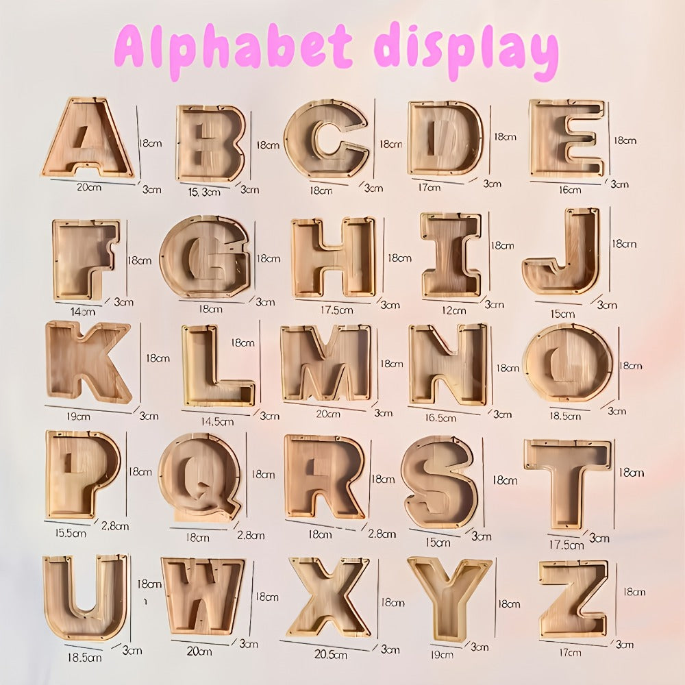Wooden Alphabet Letter Piggy Bank – Personalized Coin Bank for Kids Boys & Girls | Cute Money Saving Box Birthday Gift for Children Toddlers