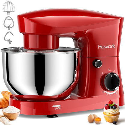 Stand Mixer 5QT, 10-Speed Electric Kitchen Mixer with Dough Hook, Flat Beater, Wire Whip & Pouring Shield