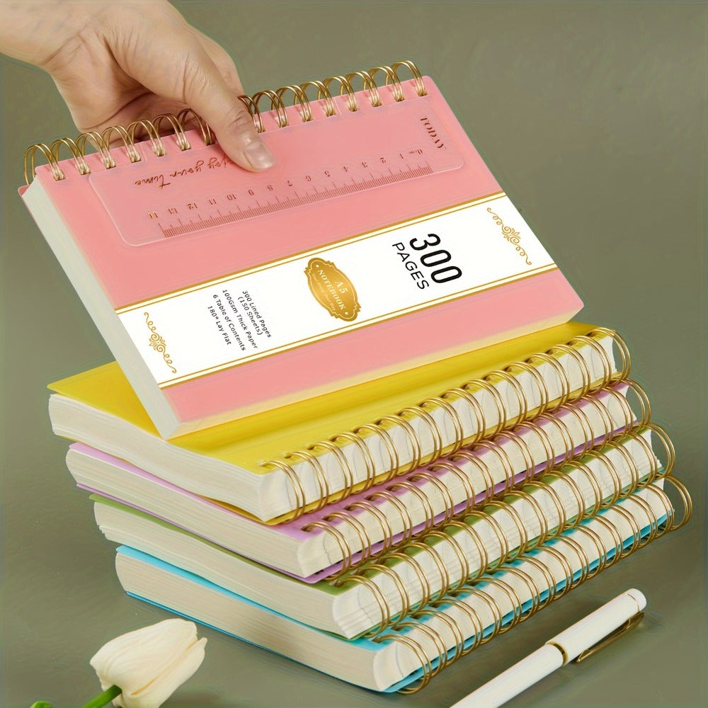 Hardcover Spiral Notebook A5 Lined Journal 300 Pages 100GSM Thick Paper PVC Waterproof Cover College Ruled Note Pad for Women Men Office