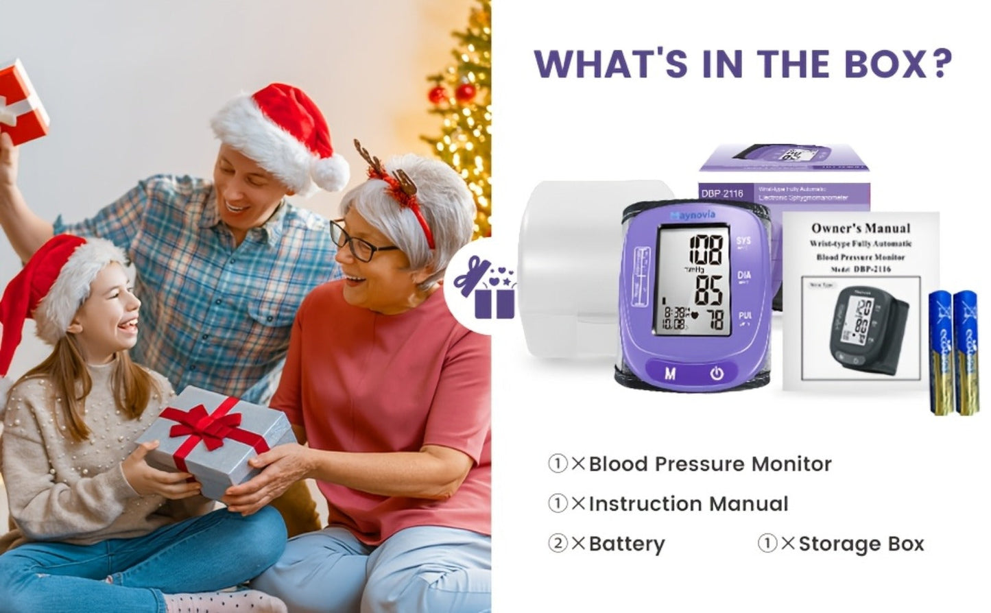 Blood Pressure Monitor Wrist Cuff with Oximeter Fingertip, Digital BP Machine Home Use, 120 Memory